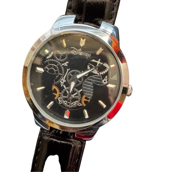 Brand New Authentic Disney Parks Mickey Mouse Watch Black Genuine Leather - Picture 1 of 5